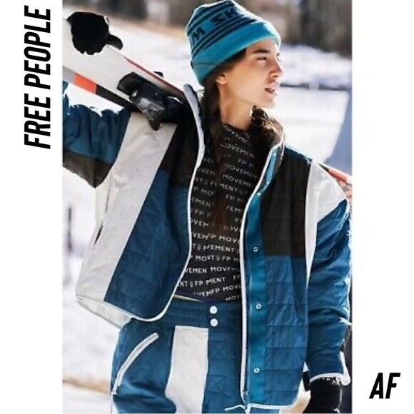 FREE PEOPLE BLUE AND WHITE LANDSCAPE SKI JACKET AND PANTS NEW NWT SIZE XS - Picture 4 of 13